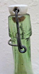 Antique Large Emerald Green 12&Prime; Wine Bottle blown bubbles footed wire stopper