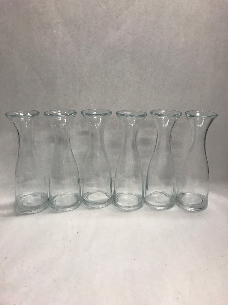 6 pc Vintage clear glass restaurant wedding flower vase Made ITALY Med 9.5 in