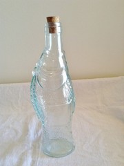 Vtg Empty Italian Fish Shaped Wine Bottle 10” Grn Pescevino Glass Beach Nautical