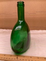 Emerald Green Glass Oval Bottle 8” Tall Vintage Bocksbeutel 313 8A decanter