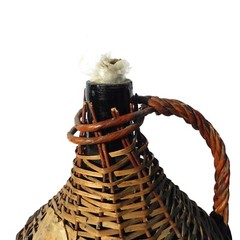 Antique Large Demijohn Wine Jug Green Glass Partial Label 18&Prime; Wicker Damage