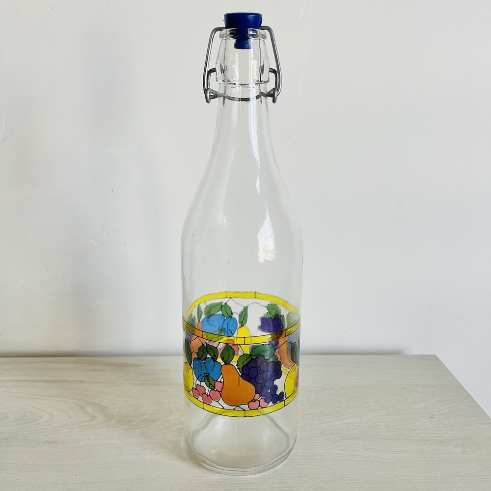 Vintage Avir Fruit Stained Glass Wine Bottle Made In Italy 12”