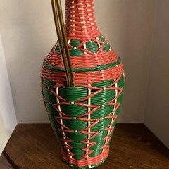 Vintage 70’s Scoubidou Wine Bottle Green And Red