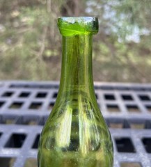 Antique beautiful *ELECTRIC GREEN* colored applied lip wine / liquor bottle