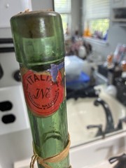 Vintage 1963 Chianti Val Di Sieve Green 1 Quart Wine Bottle in Basket Fiasco