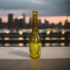 VTG Cobalt Biege European Wine Bottle With Embossed Grapes And Leaves 12.3”