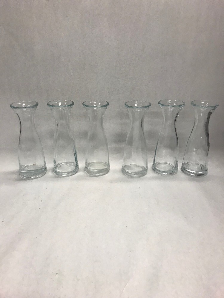 6 pc Vintage clear glass restaurant wedding flower vase Made ITALY small 7 in