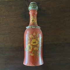 Vintage European Folk Art Wine Bottle Sleeve Painted Wood