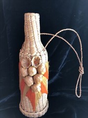 Wicker Rattan Straw Wine Bottle Carrier Holder Decorative Design Vintage Mid-mod