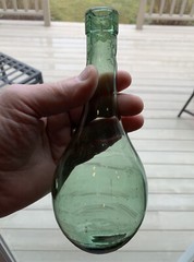 Vintage Hand Blown Aqua-Green Glass Round Bottom Wine Bottle