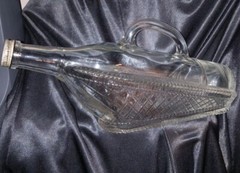 Vintage LONDON WINERY LTD Empty Clear Horizontal Bottle in Basket/Ship w/Handle