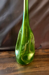 RARE VTG 1960s GREEN STRETCH MELTED 1/2 Gallon GLASS WINE BOTTLES VASES 18&Prime;