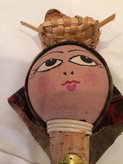 Vintage Wood Wine Bottle Cork Stopper Pair Souvenir Portugal Hand Painted