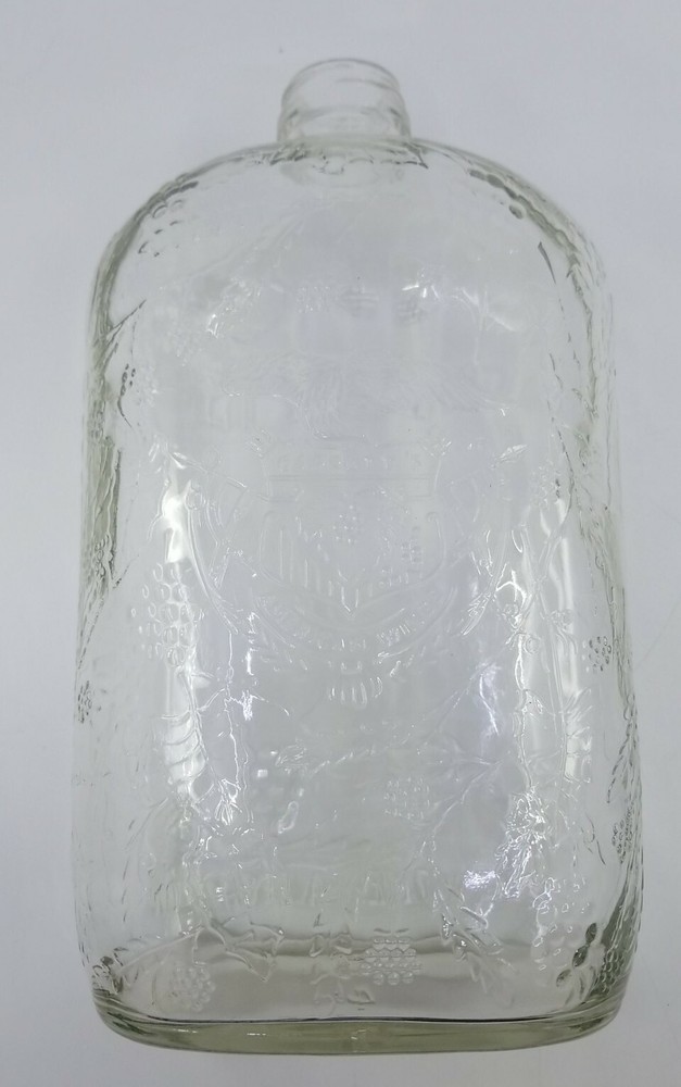 VTG Half Gallon Garretts American Wine CLR Glass Bottle Embossed Grapes 10&Prime; Tall