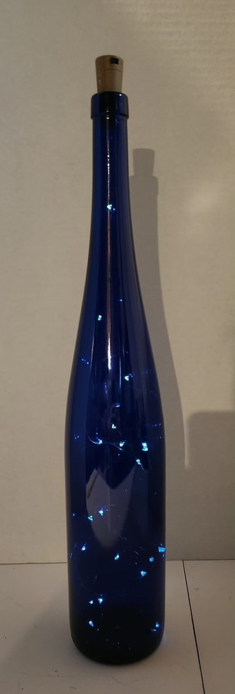 Very Tall 19&Prime; Cobalt Blue Glass Wine Bottle With Fiber Light String Cork