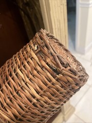 Vintage Rustic Woven Wicker Rattan Wine Bottle Demijohn Jug 13” Tall Aqua