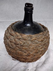 19th Century French Wine Demijohn Reed/Grass Wrapped Brown Glass 11&Prime; Tall #2