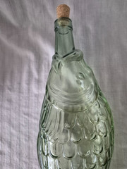 Vintage Fish Shaped Green Glass Wine Bottle 13” Tall Light Green Glass w/Cork