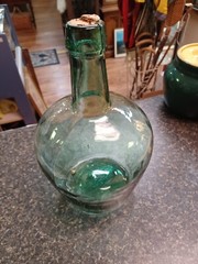 Antique Green 12&Prime; Wine Jug Viresa Glass Bottle Carbon Demijohn Terrarium Decor