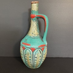 Vintage Medea Ceramic Turquoise Wine Bottle Decanter Jug Boho MCM Table Decor