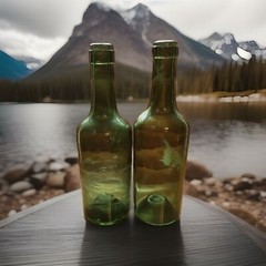 Vintage 8” Emerald Green Glass Champagne Bottles 12oz. Kick-up Bottom Cork Mouth