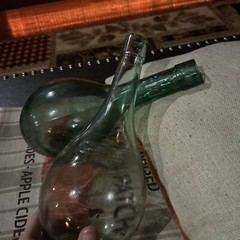 Antique Teal Hand Blown Torpedo Style Wine Bottles Round Bottom