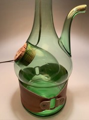 Hand Blown Lamp•Green Glass Wine Bottle Decanter With Chiller•Shade NOT Included