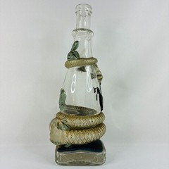 Vintage Viarengo SA Torino Glass Wine Bottle Italy Snake Serpent Dragon Koi Fish