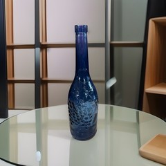 VTG Cobalt Blue European Wine Bottle With Embossed Grapes And Leaves 12.3”