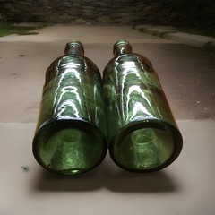 Vintage 8” Emerald Green Glass Champagne Bottles 12oz. Kick-up Bottom Cork Mouth