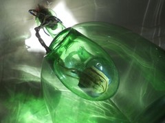 Estate Sale Vintage Green Hand Blown Glass Italian Wine Chiller with Ice Pocket