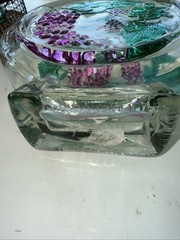 Set Of 3 Glass Embossed Grape Motif WINE Bottles With Basket Corks 7.75” To 9.5”
