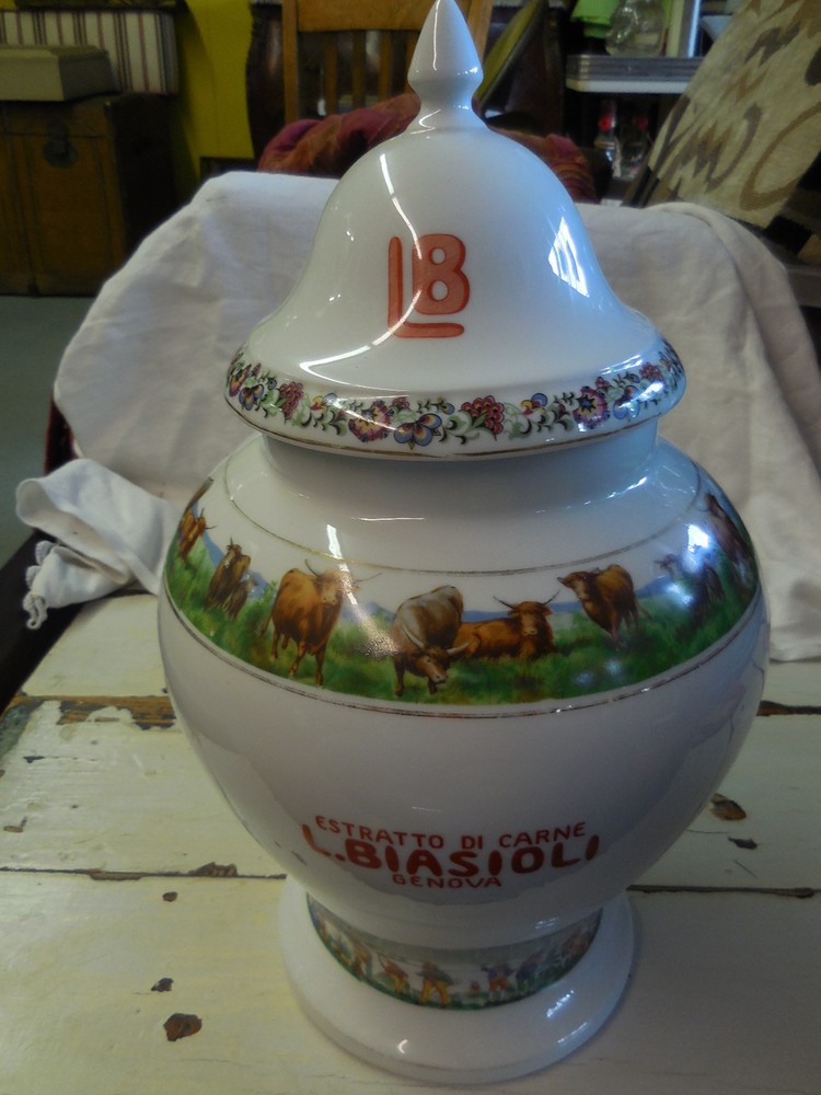 1950&rsquo;s PORCELAIN VASE ADVERTISING « ESTRATTO DI CARNE-L.BIASOLI »GENOVA-ITALY