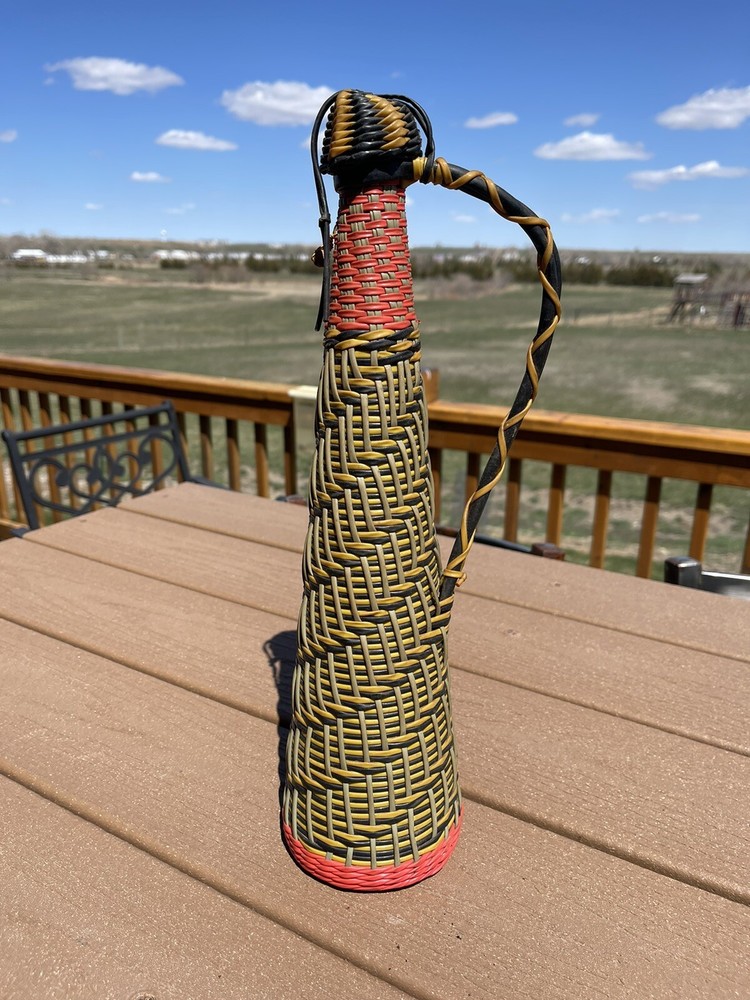1950’s Viresa Plastic Scoubidou Woven Plastic Wicker Wine Bottle Made In Spain