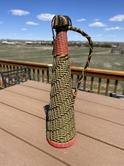 1950’s Viresa Plastic Scoubidou Woven Plastic Wicker Wine Bottle Made In Spain