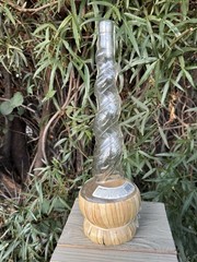 Empty Bottaro Spiral Glass Wine Bottle Italy 15.5” With Raffia wrap Tuscany