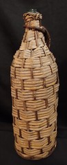 Antique Aqua Green Rattan Wrapped Glass Demijohn Bottle 16&Prime; Jug Wicker Woven A+!