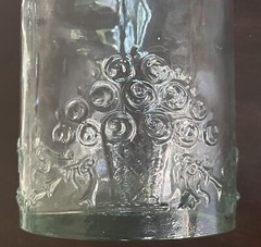 Vintage Pressed Glass Bottle Made in Spain – Water or Wine – Floral Motif (12”)