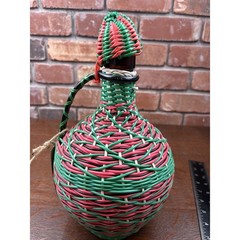 Vintage Viresa Labeled Spain Wine Bottle Plastic Woven Wicker Metal Handle 12”H
