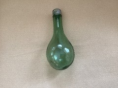 Antique Hand Blown Green Glass Wine Bottle Round Bottom 6 1/2”