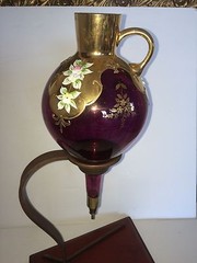 Vintage Hand Blown Purple Wine Dispenser W Stand Very Unusual Hand Painted Glass