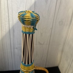 Vintage Plastic Wicker Wrapped Wine Bottle Decanter Mid Century Bohemian Style