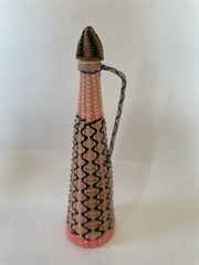 Vintage Viresa Plastic Wicker Wrapped Wine Bottle Boho Chic Spain colorful 15&Prime; H