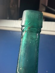 Vtg. Emerald Green Peppersauce Bottle Embossed JPS Ht: 9&Prime; Cir: 2 1/2&Prime;