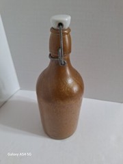Vintage Stoneware Beer Bottle & Lancers Portugal Wine Bottle Painted Glass