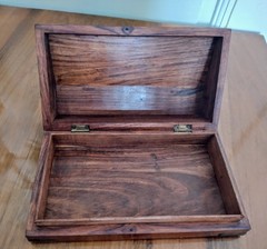 Antique Rosewood or Mahogany Wood Keepsake Box with Brass Inlays