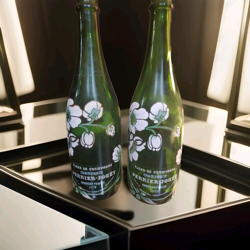 Vintage Perrier-Jouet Fleur De Champagne Bottles~1978&1979~Hand Painted Flowers~