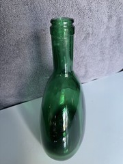 Emerald Green Glass Oval Bottle 8” Tall Marked On Bottom Vintage