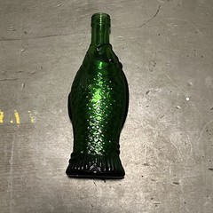 Green fish glass bottle 8in coastal nautical décor beach bar display piece TR8