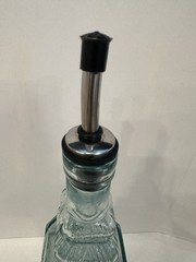 Vintage Pressed Glass Oil Vinegar Bottle Decanter w Metal Pour Spout